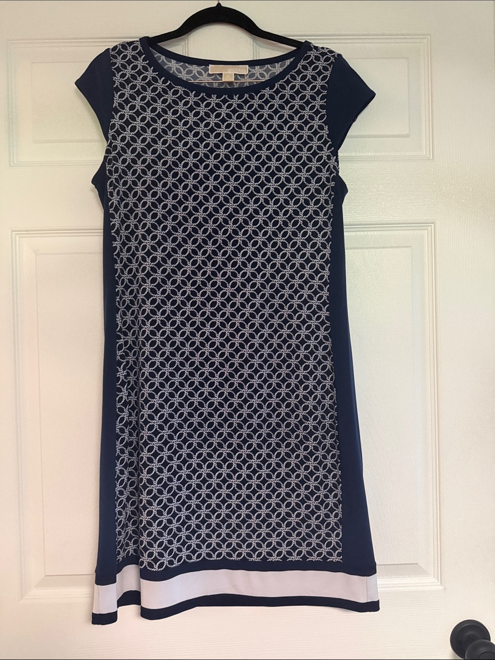 Michael Kors Navy and White Rope-Print Shift Top